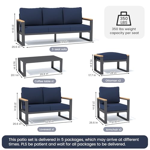 Sundale Outdoor 7-Piece Aluminum Patio Furniture Set with Cushions Blue