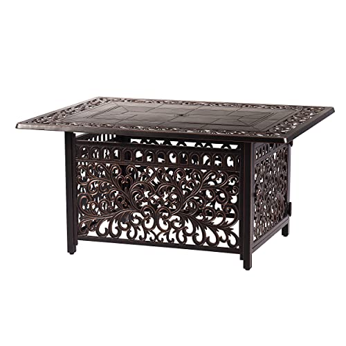 Oakland Living Aluminum 48 in. Rectangular Fire Table Set with Four Deep Swivel Rockers Antique Copper