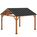 Outsunny 11' x 12' Hardtop Gazebo with Wooden Frame and Asphalt Roof Brown