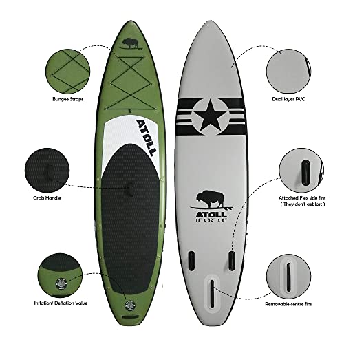 Atoll Inflatable Stand Up Paddle Board 11 Feet Army Green