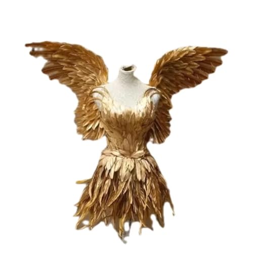 HoHoHuo Gold Feather Fairy Wings Costume