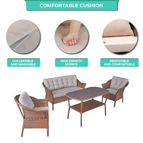 Angora Dinamic Rattan Outdoor Furniture Set – Stylish Garden Patio Set with Table, Double Chair, 2 Single Armchairs, Brown