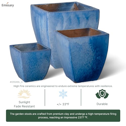 Emissary Square Stoneware Planter Blue 19" x 19" x 21