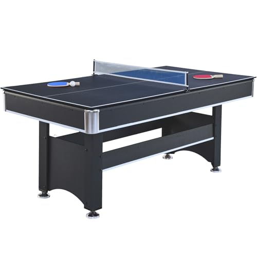 Yoptote 6ft Mid-Size Pool Table with Table Tennis Top and Accessories Black+Red