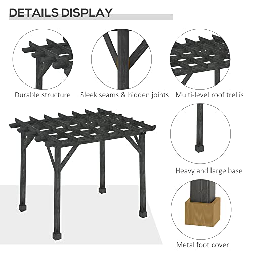 Outsunny 12' x 10' Weather-Resistant Cedar Wood Patio Pergola Black
