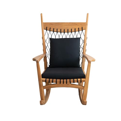 Bloomingville Teakwood Woven Rope Rocking Chair with Cushions Black and Natural