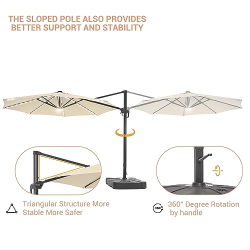 SANLUCE FLAME&SHADE 11FT Patio Umbrella with Solar Lights Sand