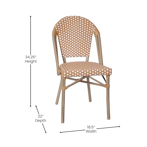 EMMA + OLIVER Colmar Indoor/Outdoor Bistro Set Natural & White Rattan with Light Natural Frame