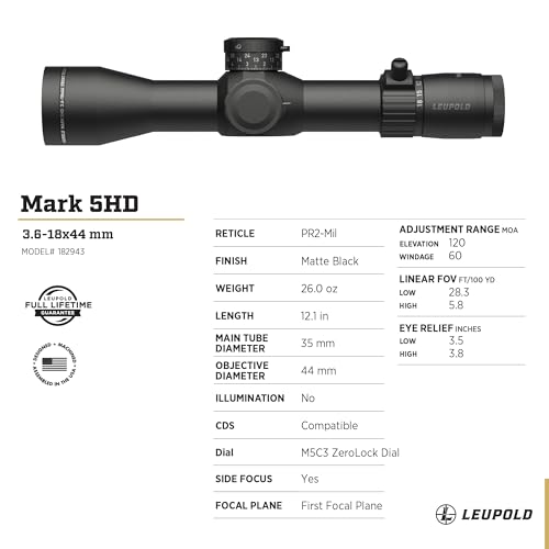 Leupold Mark 5HD 3.6-18x44 M5C3 FFP PR2-Mil Riflescope Matte Finish