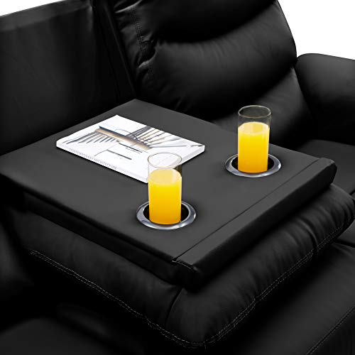 Eafurn Black Faux Leather Recliner Loveseat Sofa with Console 78.74