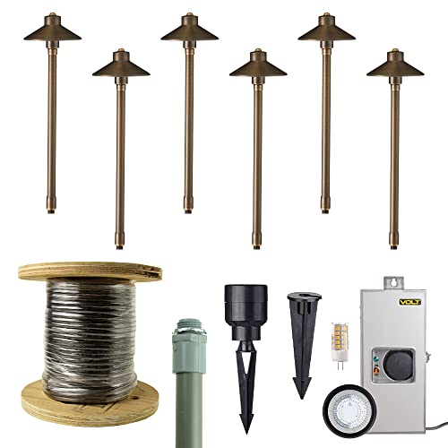 VOLT 12V LED Outdoor Path Light 6-Pack Kit with Low Voltage Transformer Bronze