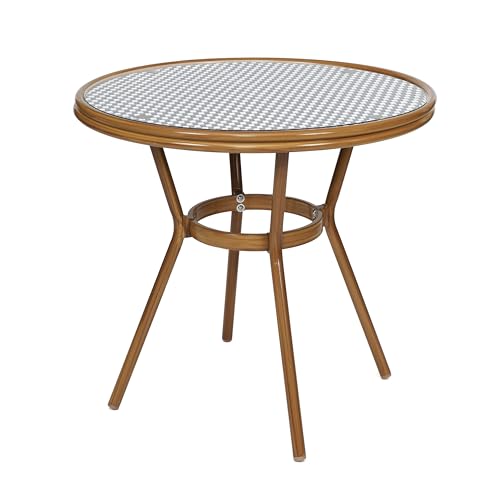Flash Furniture Bordeaux Indoor/Outdoor Bistro Set - Tempered Glass Top Table with 4 Chairs - Navy & White Rattan/Natural Frame