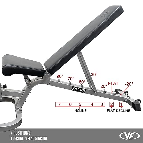 Valor Fitness Adjustable Bench with Leg Support - 7 Position Back Pad, 4 Position Seat Pad - DD-25 Adjustable Bench with Wheels