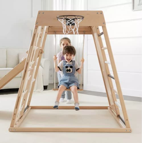 Hopscotch Squad Indoor Kids Jungle Climbing Gym 9-in-1 Wooden Play Set