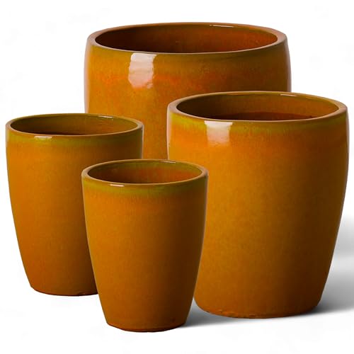 Emissary Bullet 18 in. Bright Orange Ceramic Round Planter with Drainage Hole