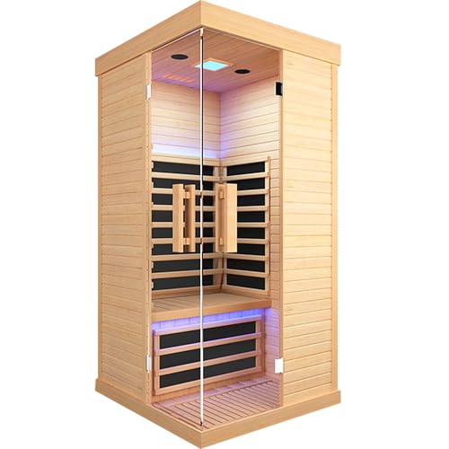 ToTibuy Indoor Far Infrared Sauna Canadian Hemlock Single Person Spa Wood Color