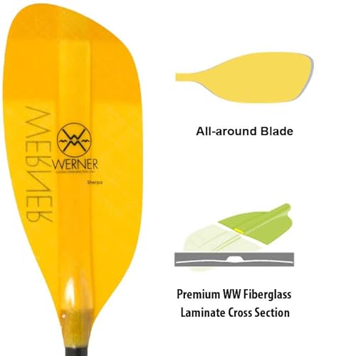 Werner Paddles Sherpa Fiberglass Bent Shaft Whitewater Kayak Paddle Amber