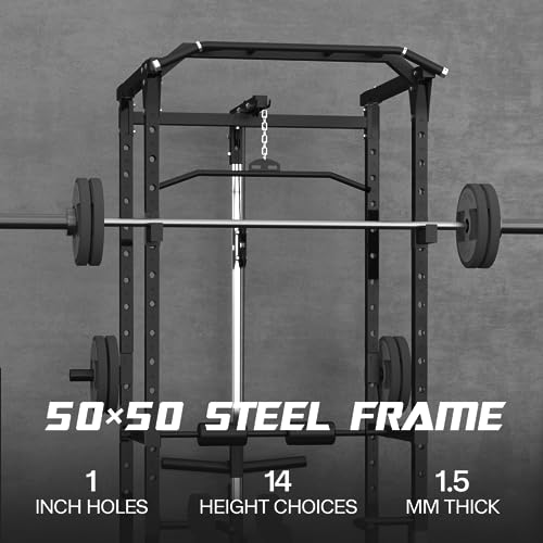 Mappding Power Cage with LAT Pulldown, Multi-Functional Squat Rack Black