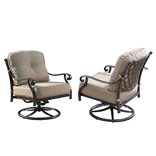 Oakland Living Aluminum Outdoor Swivel Club Rocking Chairs Set of 2 with Thick Tan Cushions Antique Copper