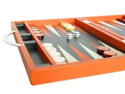 Zaza & Sacci Leather Backgammon Set 15" Luxury Travel Case Orange