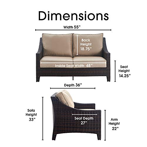 Serta Tahoe Brown Resin Wicker Outdoor Patio Loveseat with Thick Cushion