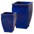 Emissary Blue Stoneware Square Planters Set of 2 19in. L x 27in. H