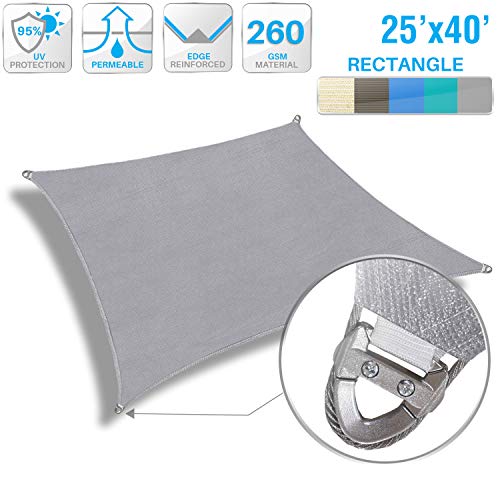 Patio Shade Sail Rectangle Sun Canopy 25' x 40' Light Gray