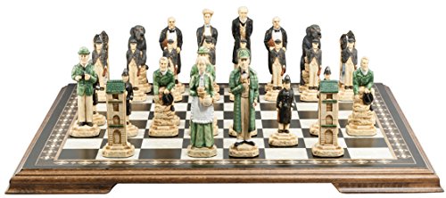 Studio Anne Carlton Sherlock Holmes Chess Set Handmade Hand Painted 5 Inches Burgundy Cream