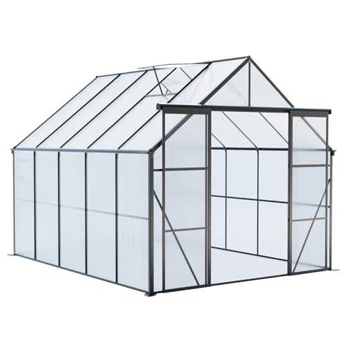KEIKI 8x10 FT Double Door Polycarbonate Greenhouse with Aluminum Frame Black