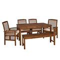 Walker Edison Rendezvous Modern 6 Piece Solid Acacia Wood Outdoor Dining Set Dark Brown