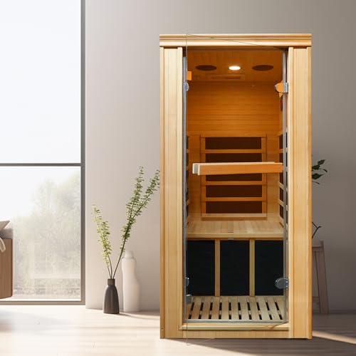 Daleyzay One Person Low EMF Infrared Wood Sauna with Oxygen Bar Natural