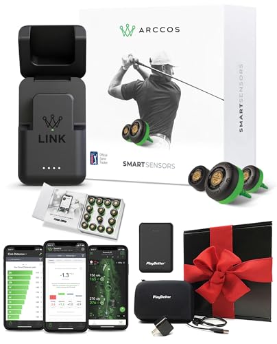 PlayBetter Arccos Smart Sensors (Gen3+) & Arccos Link Pro Gift Box Bundle - Set of 14 Golf Shot Tracker System, A.I. GPS Rangefinder - Includes PlayBetter Portable Charger, Wall Adapter & Hard Case, Gift Box with Arccos Link Pro