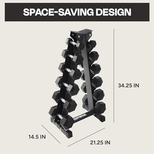 Inspire Fitness 210 lb Rubber Dumbbell Set with Rack Black