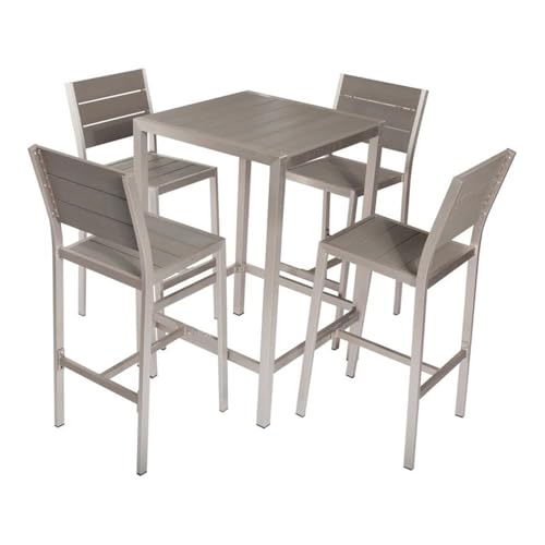 Pemberly Row 5-Piece Modern Aluminum Frame Patio Bar Set Grey
