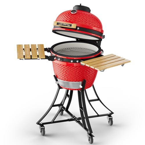LuauCrafter 18-Inch Ceramic Charcoal Grill and Smoker with Cart Red