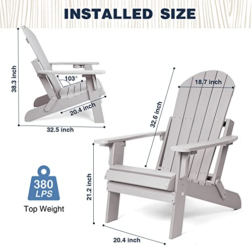 hOmeQomi Folding Adirondack Chairs Set of 4 All Weather Resistant with Cup Holder Grey