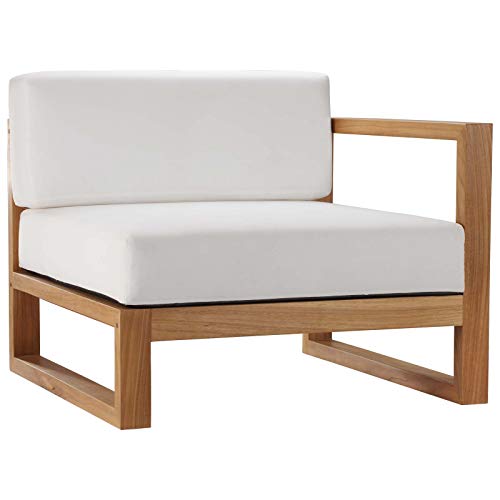 Modway Upland Patio Teak Wood 2-Piece Sectional Sofa Loveseat Natural White
