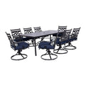 Hanover Montclair 9-Piece Outdoor Dining Set with 8 Swivel Rocker Chairs and Table, Navy