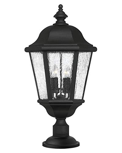 Hinkley Edgewater Large Post Top Lantern - 4 LV LED Bulbs, Aluminum, Clear Seedy Glass, Traditional - Black