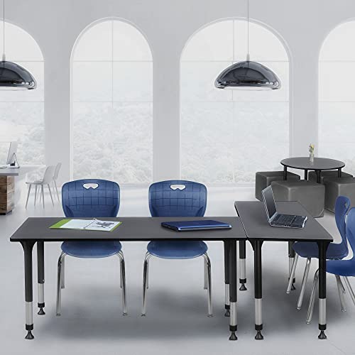 Regency Kee Height Adjustable Classroom Table Set with Two 18" Andy Chairs, 72" x 24", Grey/Navy
