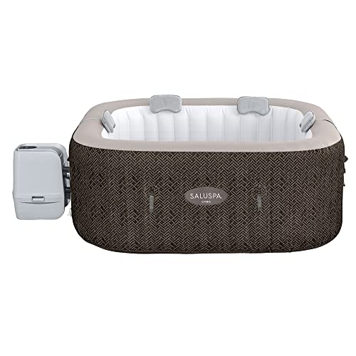 Bestway SaluSpa AirJet Inflatable Hot Tub Square Portable Outdoor Spa Brown Wicker