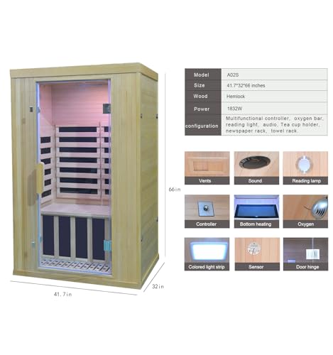 Kang Share Home Infrared Sauna Room 2 Person Canadian Hemlock 1260W