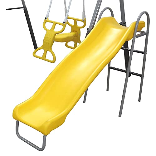 XDP Recreation Rising Sun Metal Swing Set with Slide, See Saw, Glider, and Swings Yellow