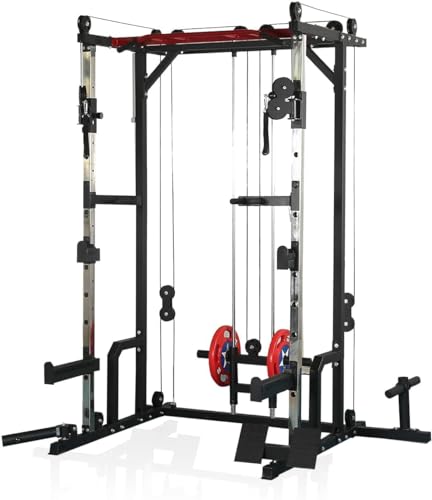 MAAFRI Strong and Versatile Power Cage with LAT PullDown Red+Black+Silver