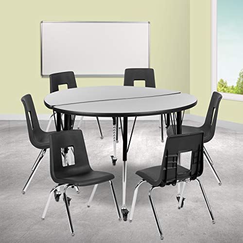 Flash Furniture Emmy Mobile Activity Table Set with Student Stack Chairs Grey