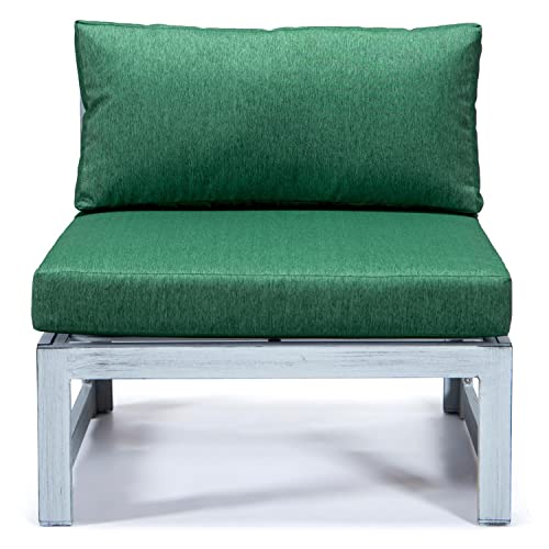 LeisureMod Chelsea 7-Piece Outdoor Patio Conversation Set with Fire Pit Table and Cushions Green