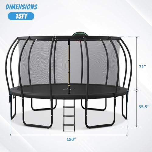 Livavege 15FT Trampoline with Safety Enclosure and Basketball Hoop Black-ArcPole