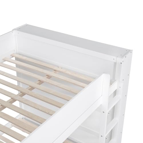 Jintop Twin Over Twin Bunk Bed with Storage Drawers and Cabinet White