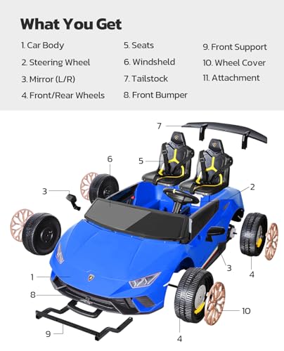 ELEMARA 2-Seater Kids Lamborghini Electric Car with Remote Control Blue