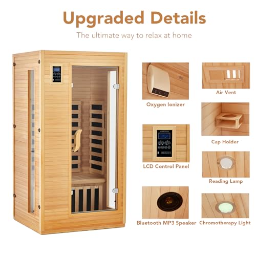 PioneerWorks 2-Person Infrared Sauna Low EMF 6-Plate Wood Color